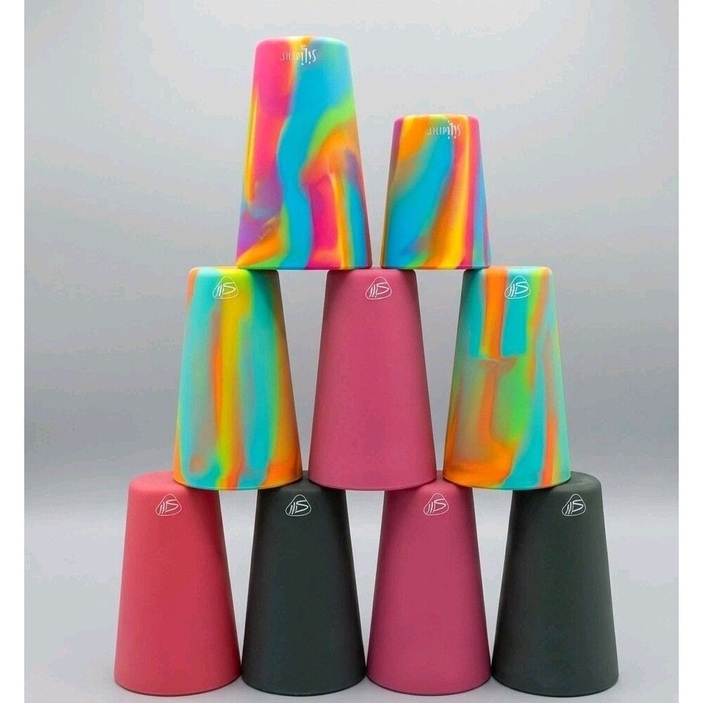 Silipint Silicone 16 Oz & 8oz Cup Glasses Unbreakable Tie Dye Pink Gray Lot Of 9